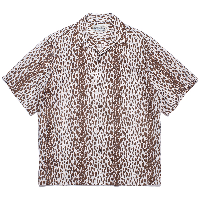 WACKO MARIA/LEOPARD OPEN COLLAR SHIRT（BROWN）［レオパードオープン