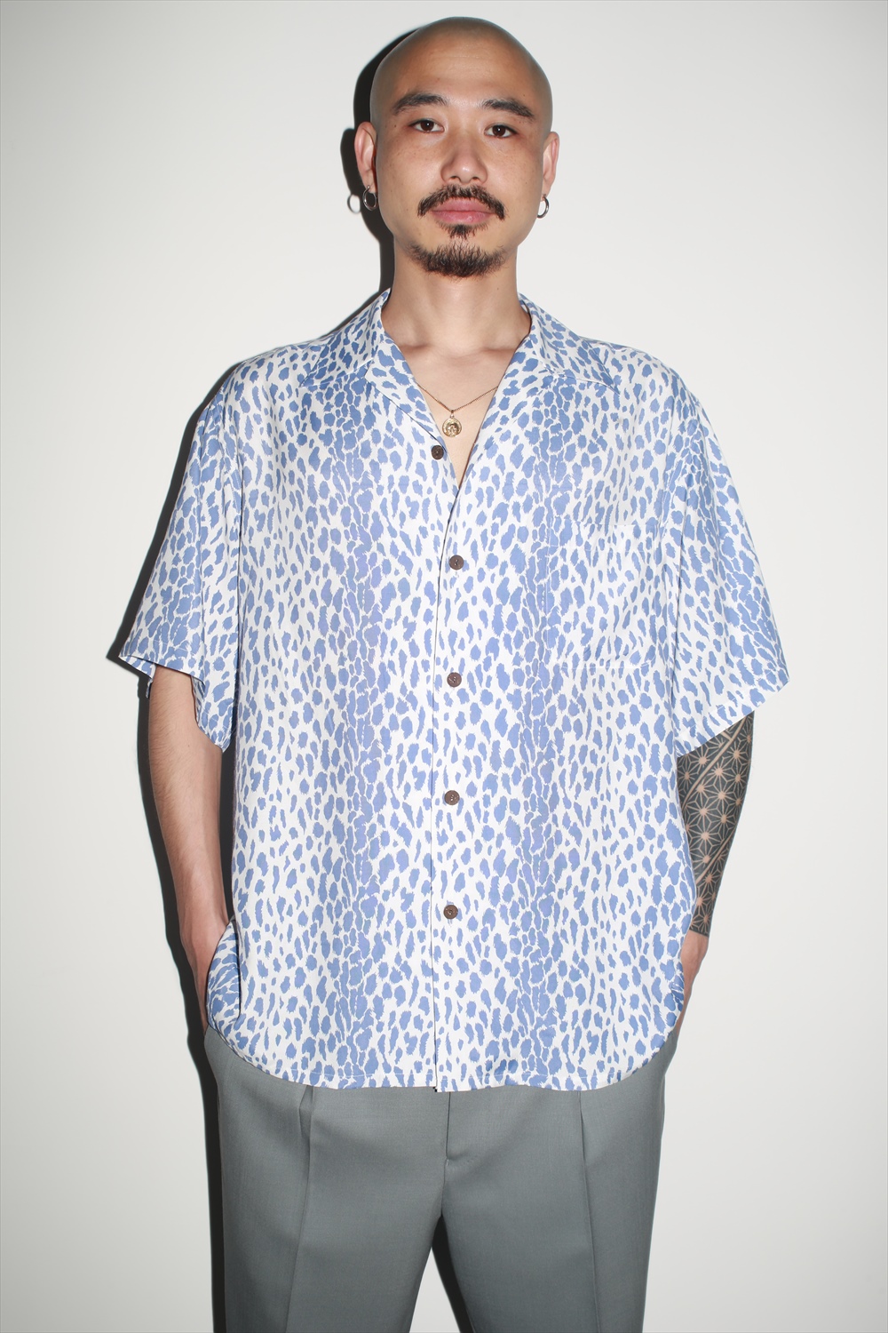 WACKO MARIA LEOPARD OPEN COLLAR SHIRT