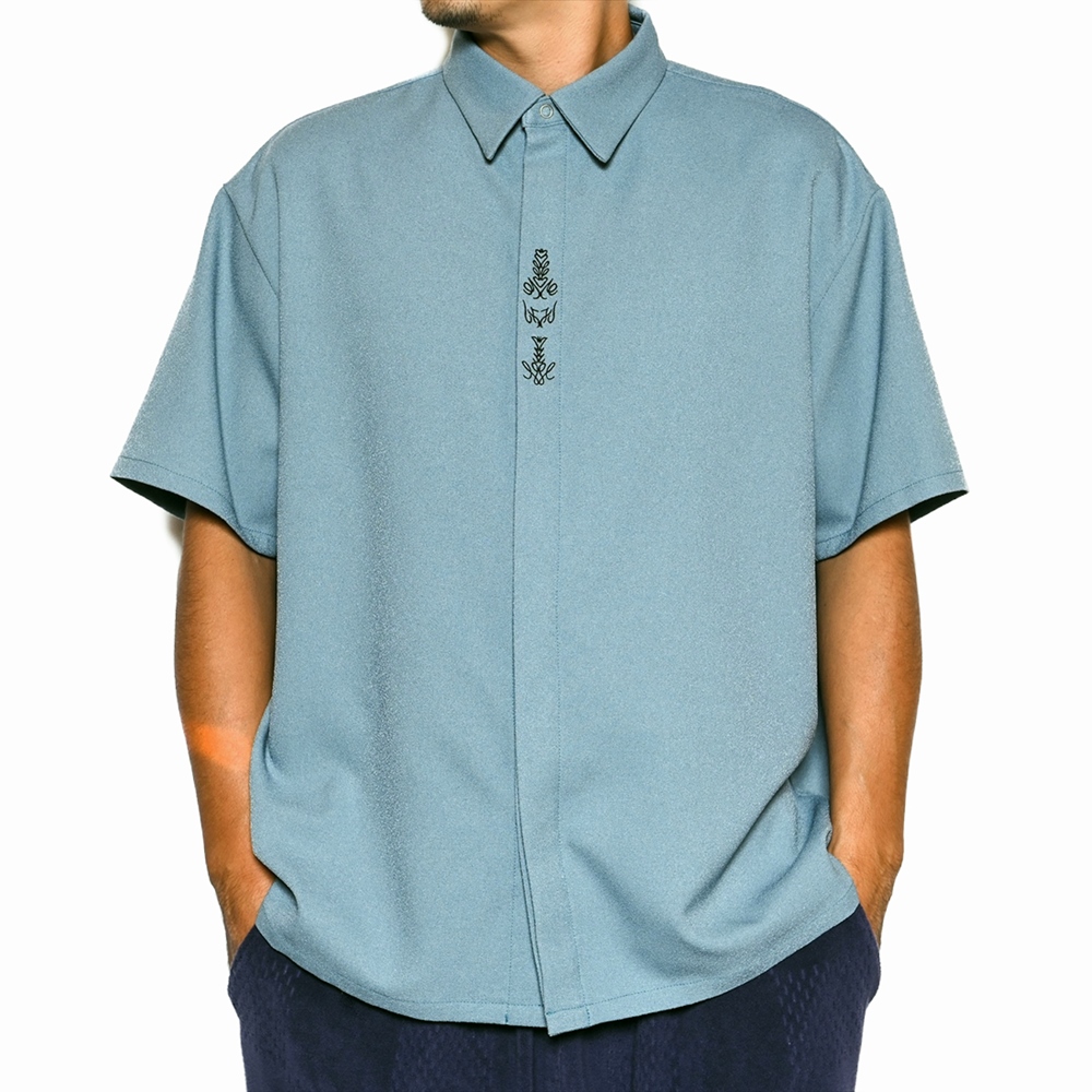 画像: CALEE/Embroidery fly front S/S shirt（Lt.Blue）［フライフロントシャツ-23春夏］