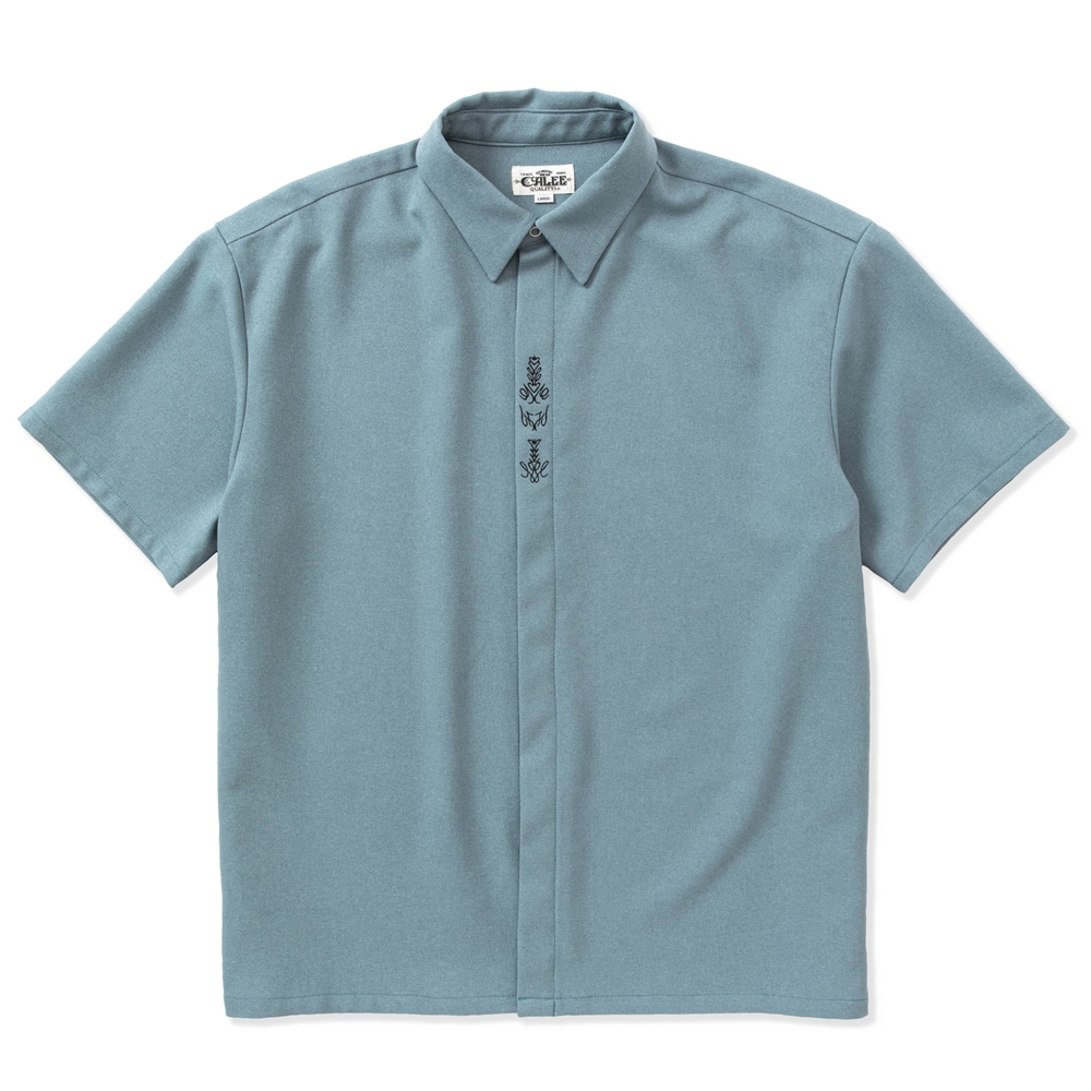 画像: CALEE/Embroidery fly front S/S shirt（Lt.Blue）［フライフロントシャツ-23春夏］
