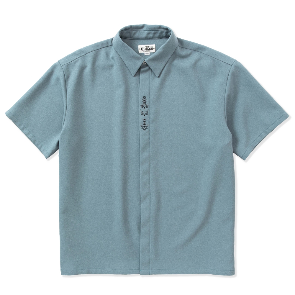 画像: CALEE/Embroidery fly front S/S shirt（Lt.Blue）［フライフロントシャツ-23春夏］