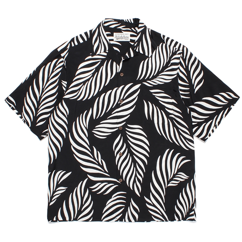 画像: WACKO MARIA/LEAF HAWAIIAN SHIRT（BLACK/WHITE）［リーフハワイアンシャツ-23春夏］