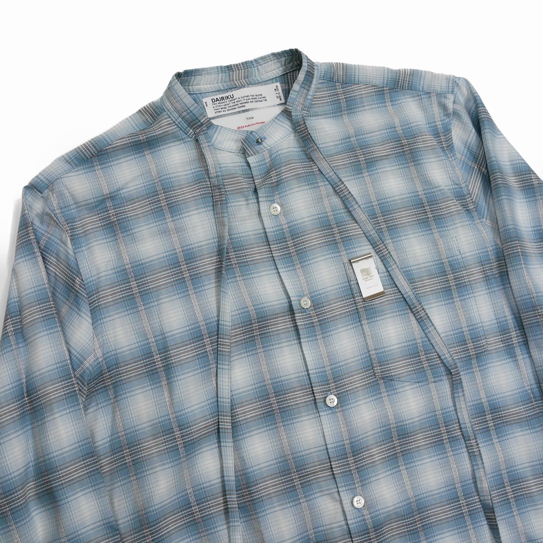 画像: DAIRIKU/Ribbon Tie Check Shirt（Aqua） 【30%OFF】［リボンタイチェックシャツ-23秋冬］