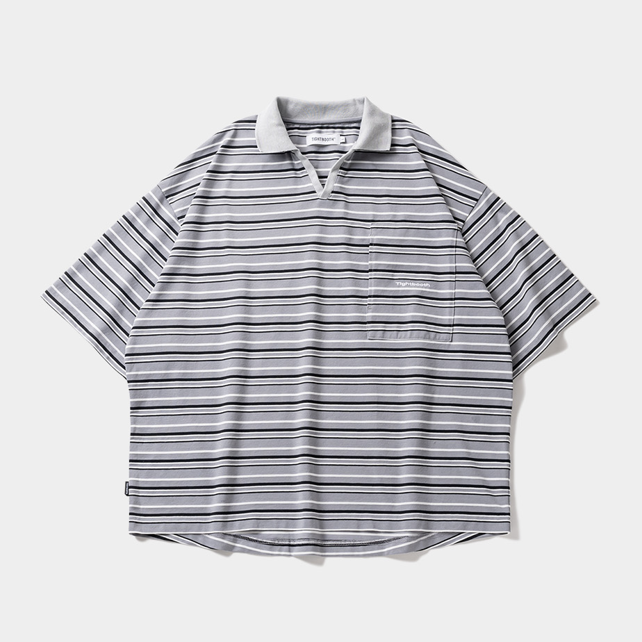 画像: TIGHTBOOTH/BORDER OPEN POLO（Gray） 【40%OFF】［ボーダーオープンポロ-23夏］