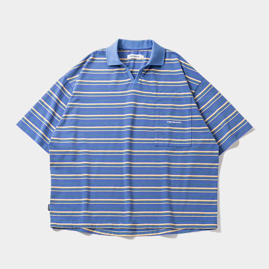 画像: TIGHTBOOTH/BORDER OPEN POLO（Blue）［ボーダーオープンポロ-23夏］