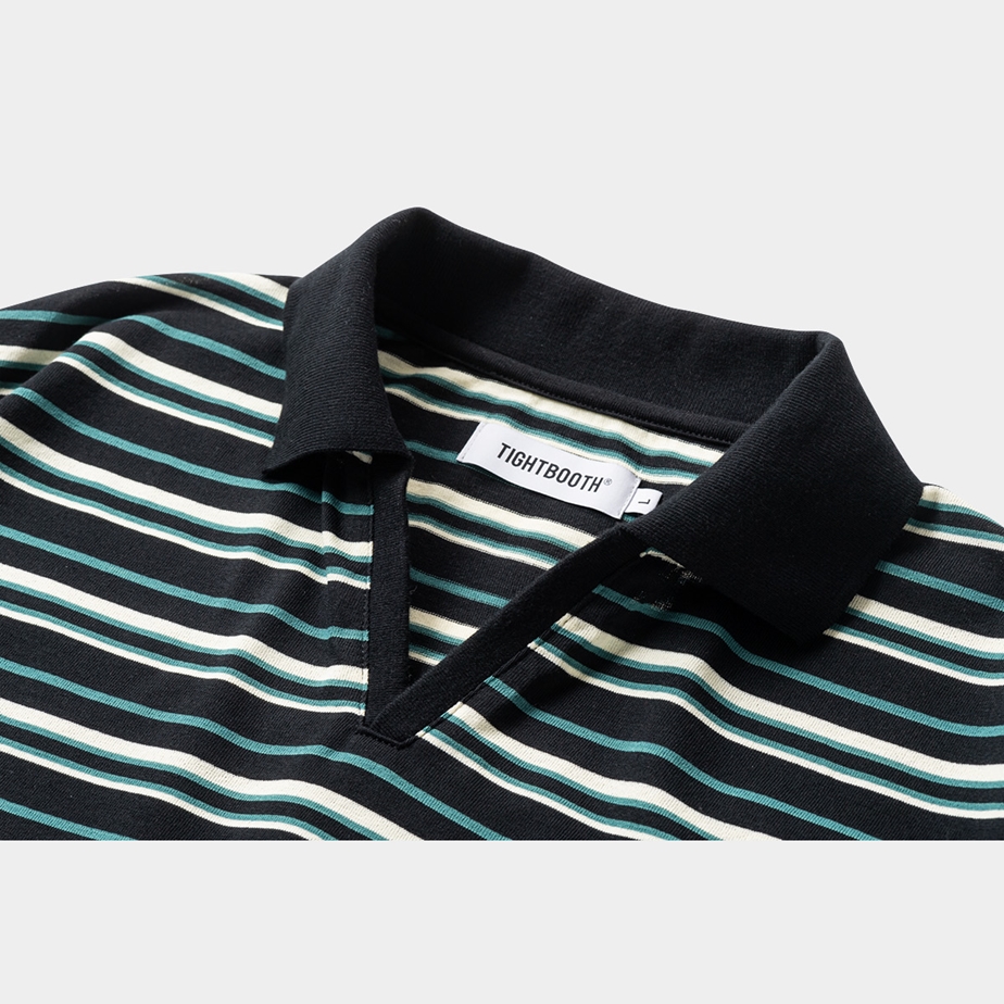 画像: TIGHTBOOTH/BORDER OPEN POLO（Black） 【40%OFF】［ボーダーオープンポロ-23夏］