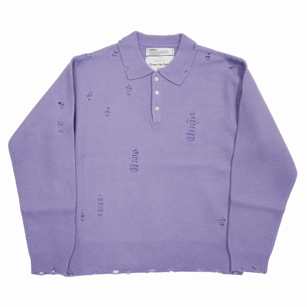 DAIRIKU/Fulling Damage Tite Polo Knit（Purple） 【30%OFF 