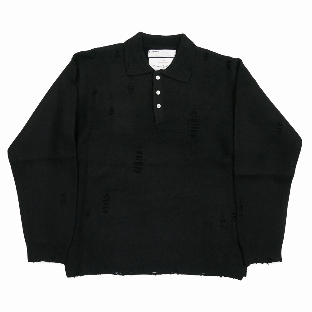 画像: DAIRIKU/Fulling Damage Tite Polo Knit（Black） 【40%OFF】［ダメージポロニット-23秋冬］