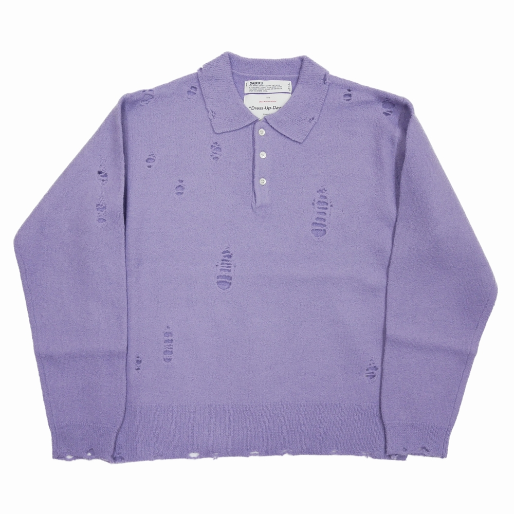 画像: 【40%OFF】DAIRIKU/Fulling Damage Tite Polo Knit（Purple）［ダメージポロニット-23秋冬］