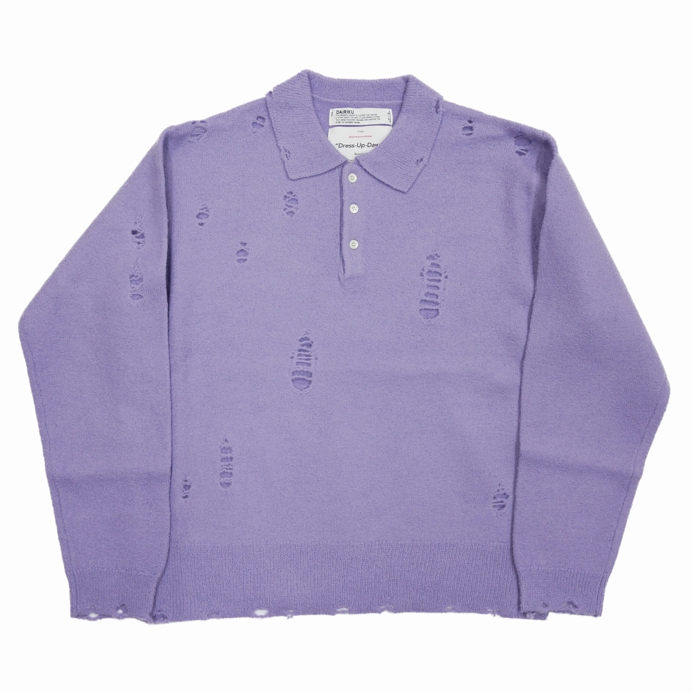 画像: DAIRIKU/Fulling Damage Tite Polo Knit（Purple） 【30%OFF】［ダメージポロニット-23秋冬］