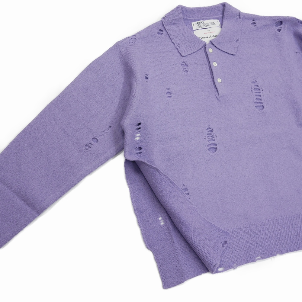 画像: DAIRIKU/Fulling Damage Tite Polo Knit（Purple） 【30%OFF】［ダメージポロニット-23秋冬］
