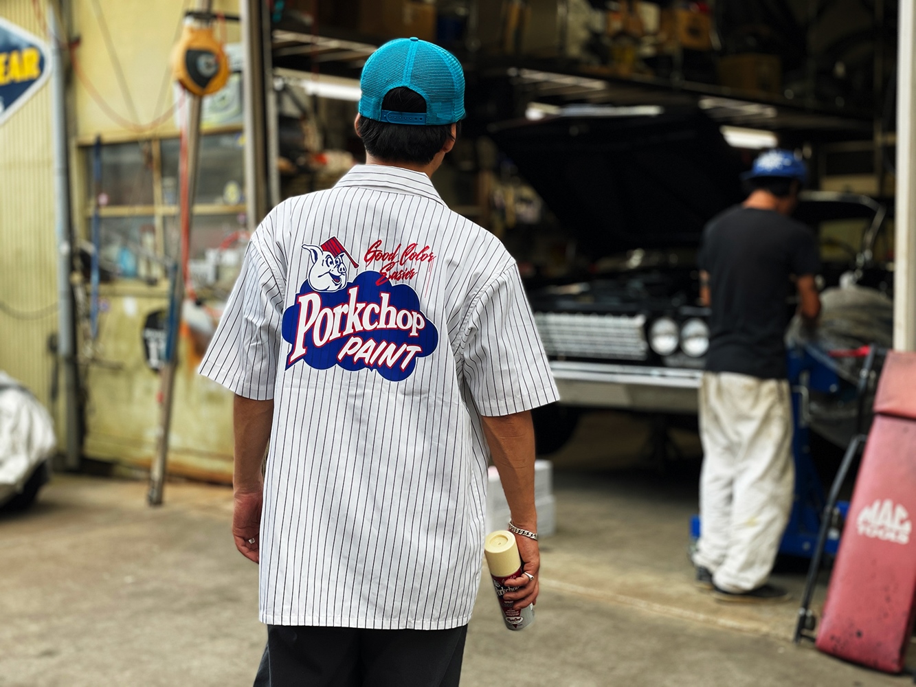 画像: PORKCHOP/PORKCHOP PAINT STRIPE WORK SHIRT（WHITE/BLACK）［ストライプワークシャツ-23秋冬］