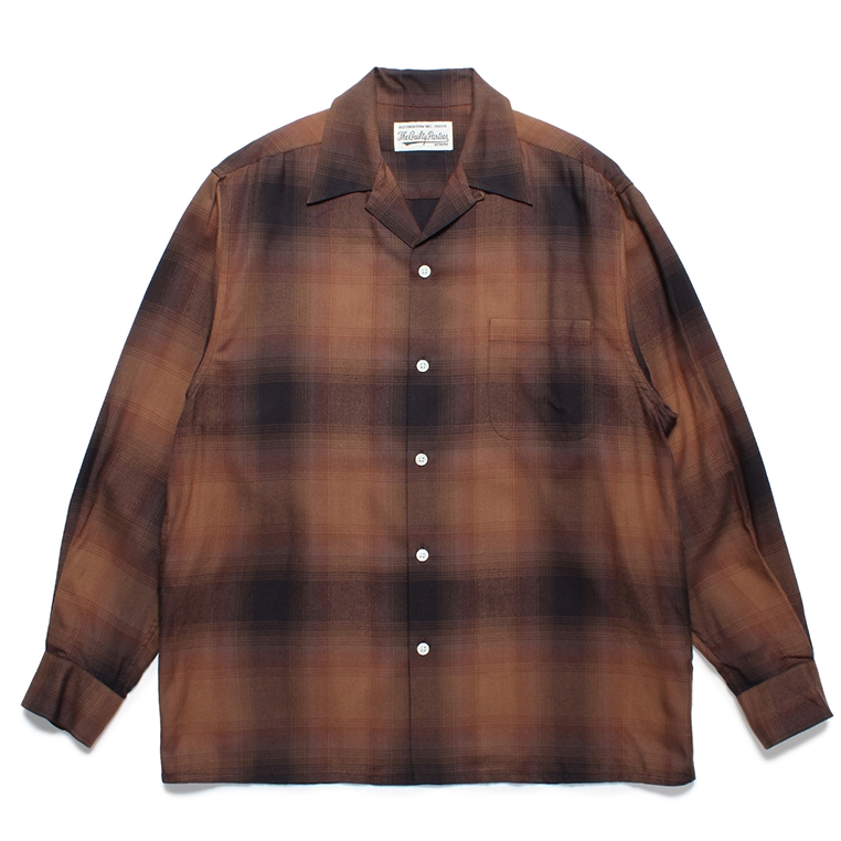 画像: WACKO MARIA/OMBRE CHECK OPEN COLLAR SHIRT（BROWN）［オンブレチェックオープンカラーシャツ-23秋冬］