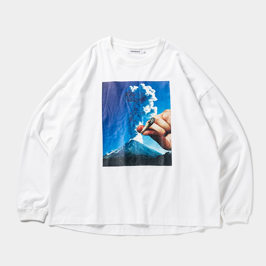 TIGHTBOOTH/VOLCANO L/S T-SHIRT（White） 【30%OFF】［プリント長袖T