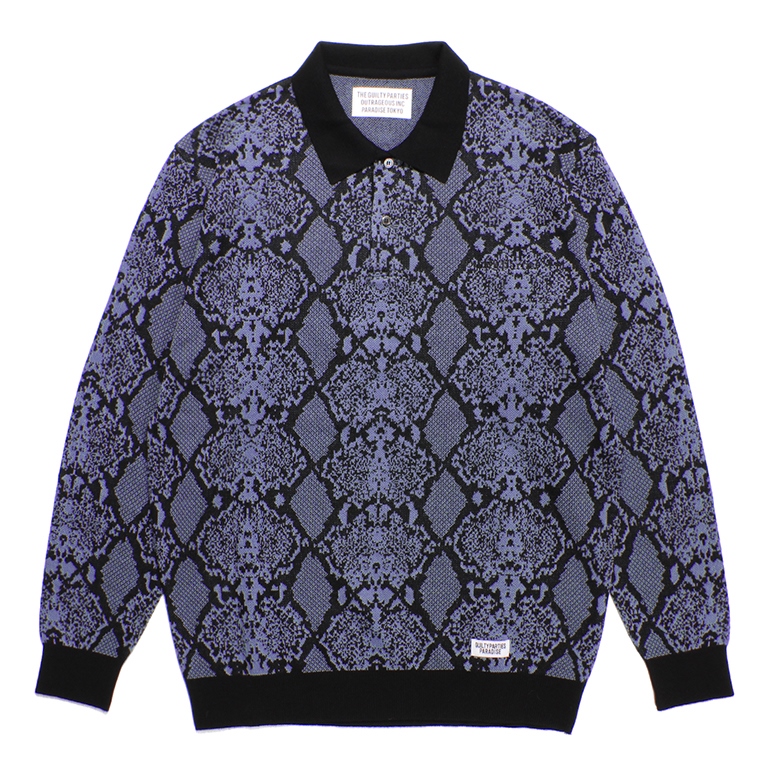 画像: WACKO MARIA/PYTHON KNIT JACQUARD POLO SHIRT（BLUE）［パイソンジャガードポロシャツ-23秋冬］