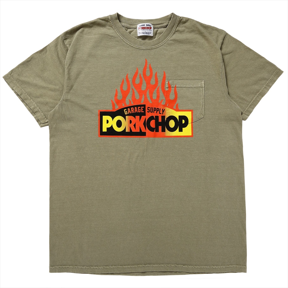 画像: PORKCHOP/FIRE BLOCK POCKET TEE（KHAKI）［プリントポケT-23秋冬］