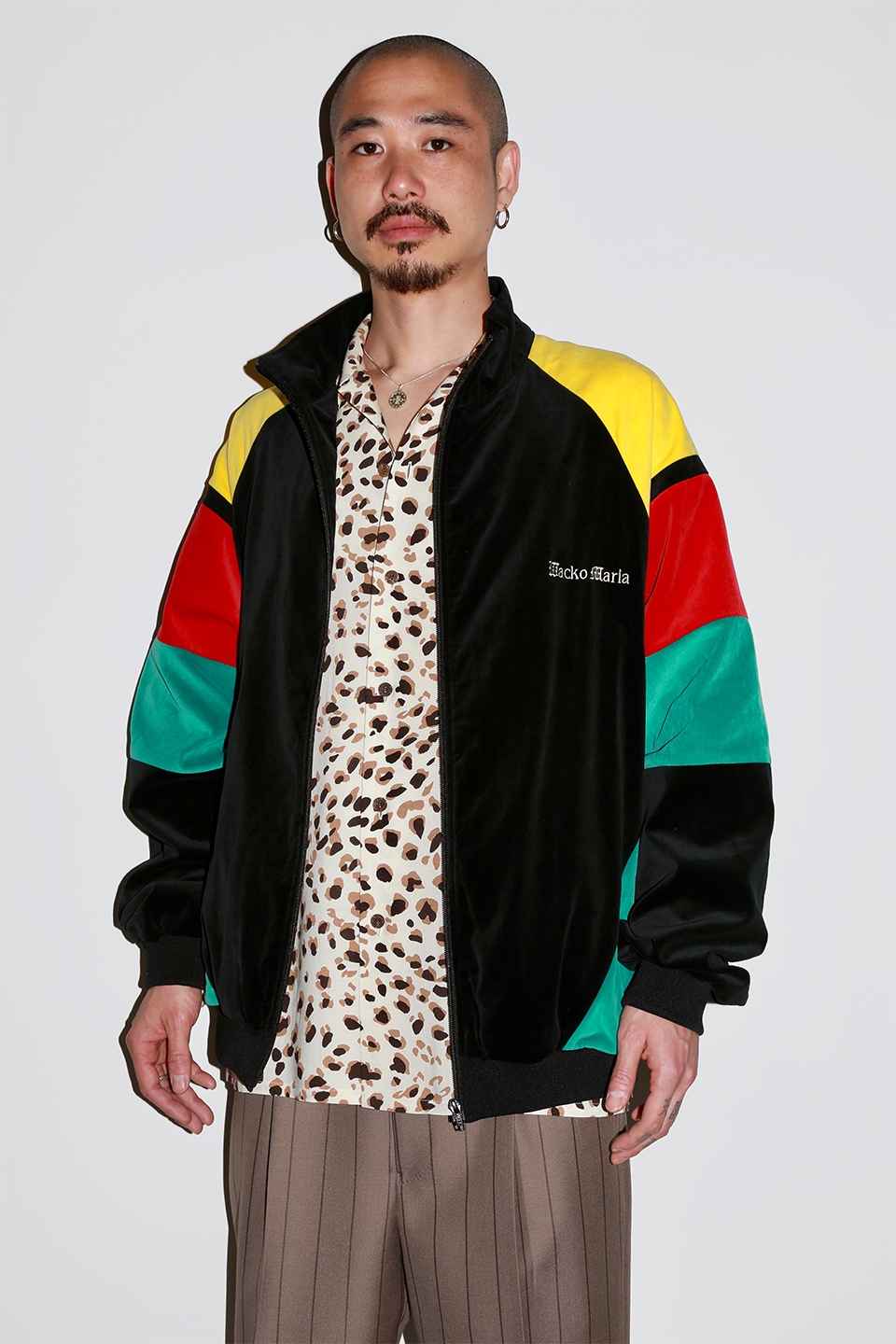 画像: WACKO MARIA/VELVETEEN TRACK JACKET（BLACK/GREEN）［ベルベッティーントラックJKT-23秋冬］