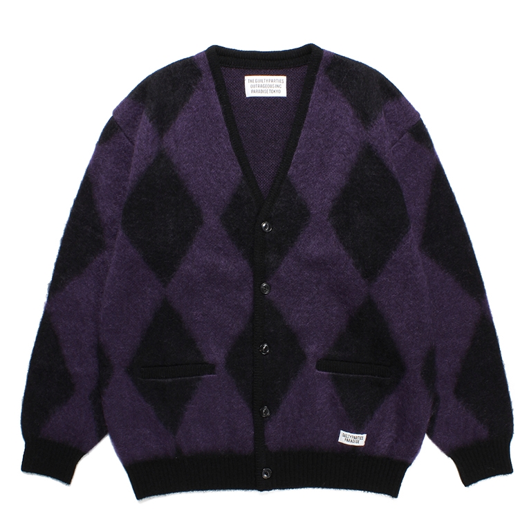 画像: WACKO MARIA/DIAMOND MOHAIR KNIT CARDIGAN（PURPLE）［ダイヤモンドモヘアカーディガン-23秋冬］