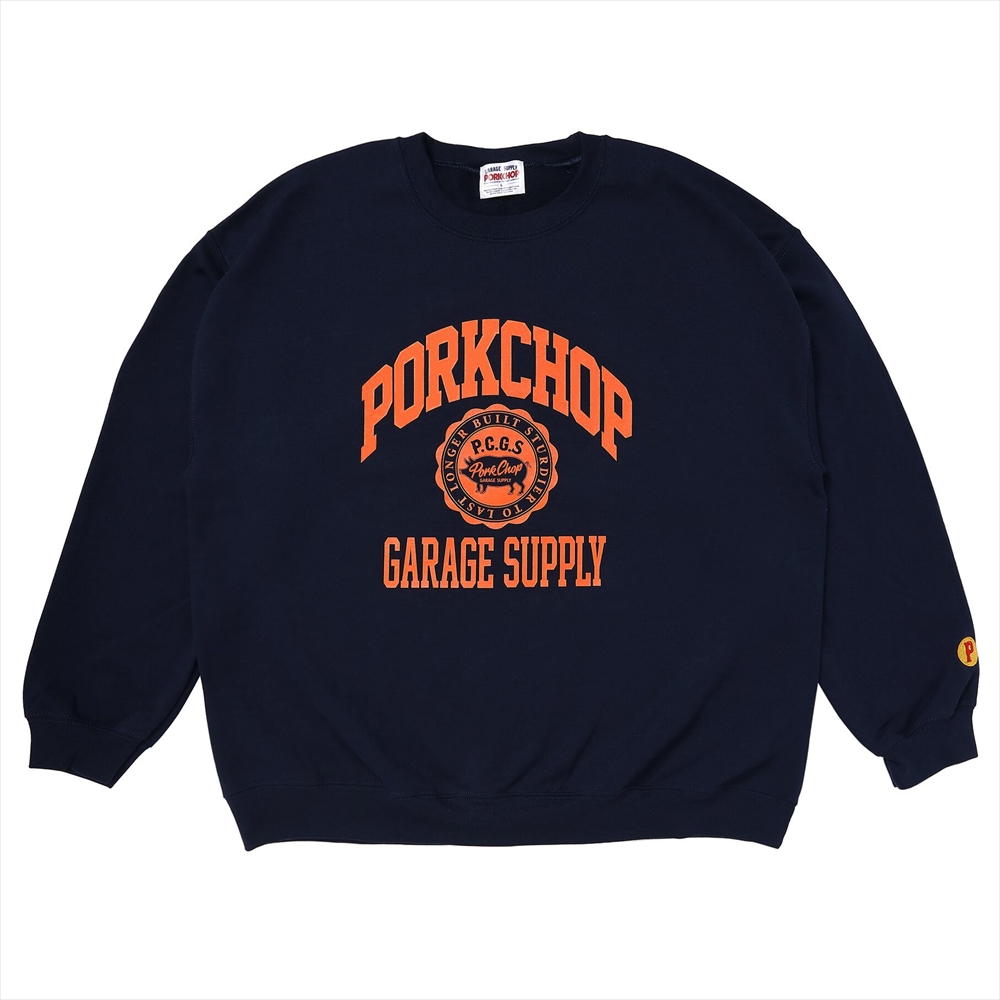 PORKCHOP/2nd COLLEGE SWEAT（NAVY）［クルーネックスウェット-23秋冬