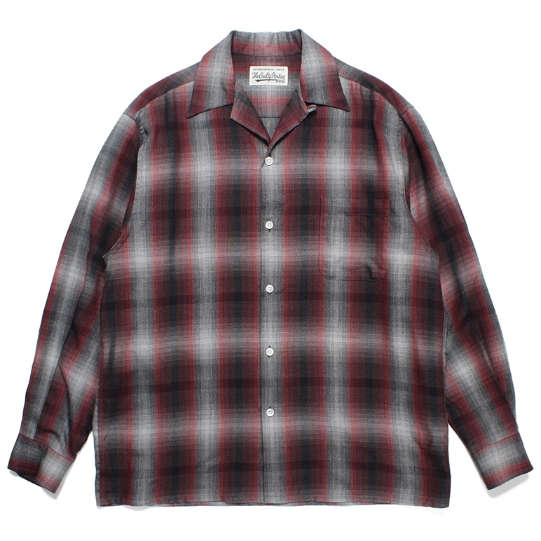 画像: WACKO MARIA/OMBRE CHECK OPEN COLLAR SHIRT（RED）［オンブレチェックオープンカラーシャツ-23秋冬］