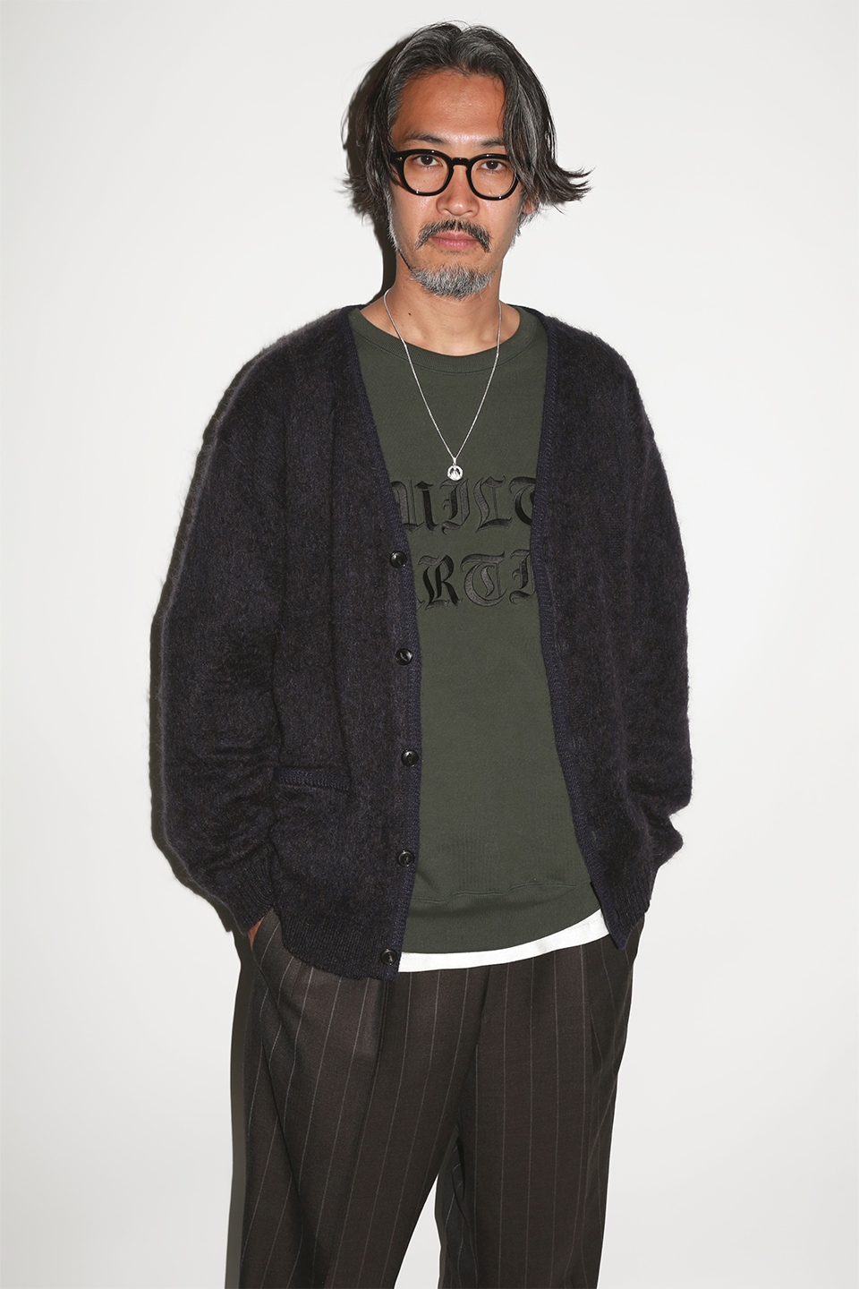 WACKO MARIA/MARBLE MOHAIR KNIT CARDIGAN（PURPLE）［マーブルモヘア