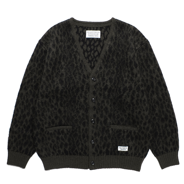 画像: WACKO MARIA/LEOPARD HEAVY MOHAIR KNIT JACQUARD CARDIGAN（KHAKI）［レオパードヘビーモヘアカーディガン-23秋冬］