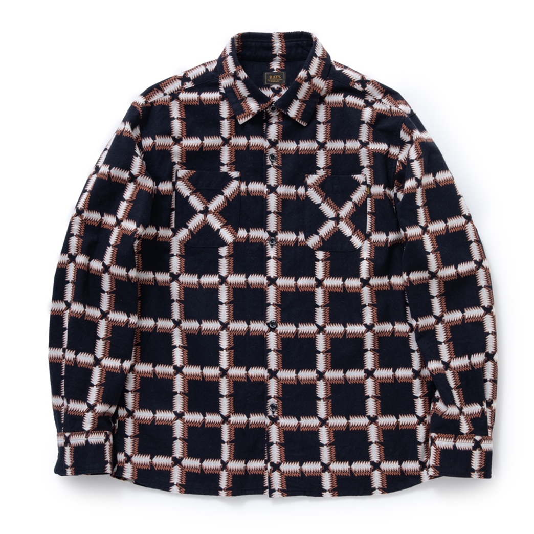 画像: 【30%OFF】RATS/NATIVE PRINT FLANNEL SHIRT（ORANGE）［ネイティブプリントフランネルシャツ-23秋冬］