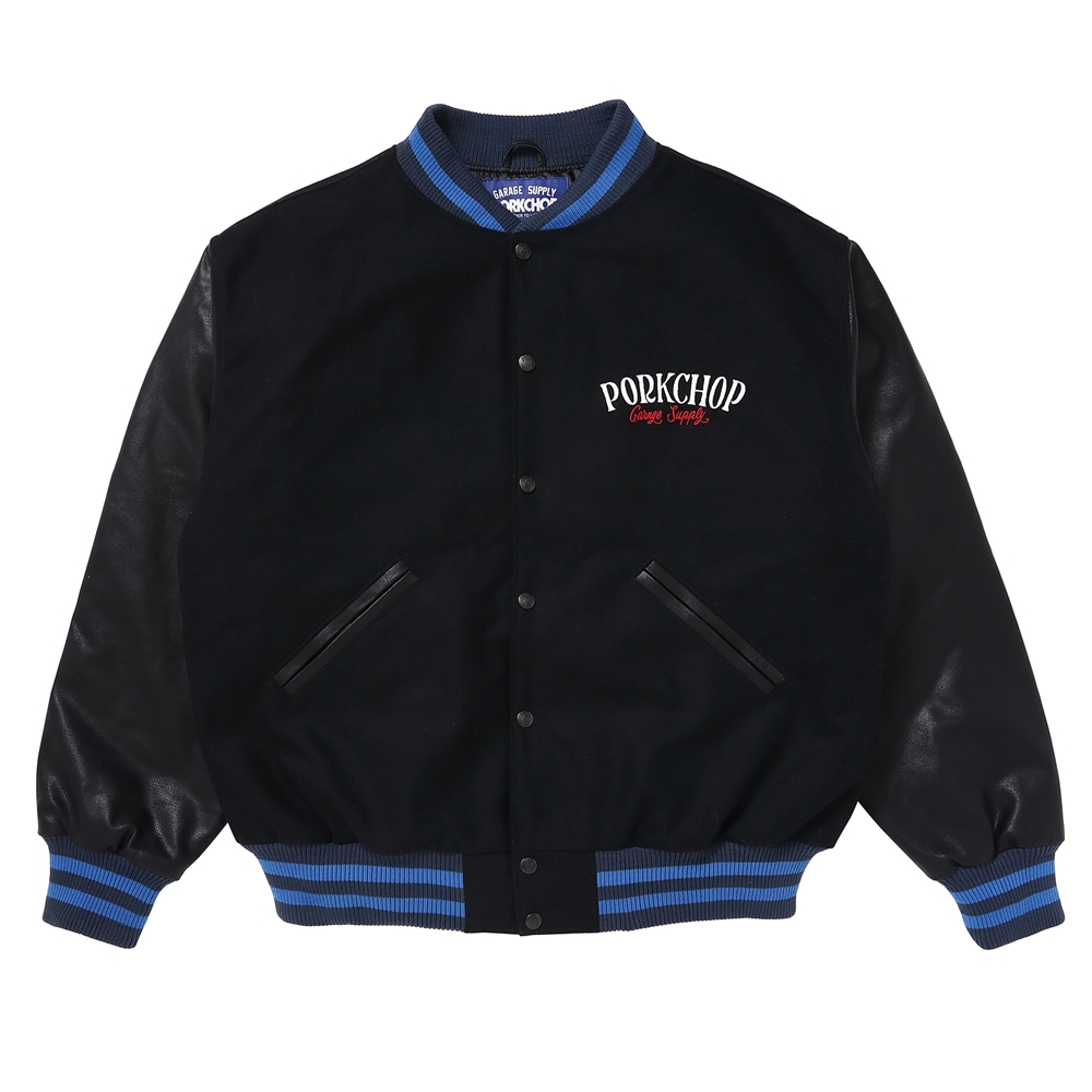 画像: PORKCHOP/MELTON VARSITY JACKET（BLACK/BLACK）［メルトンヴァーシティJKT-24春夏］