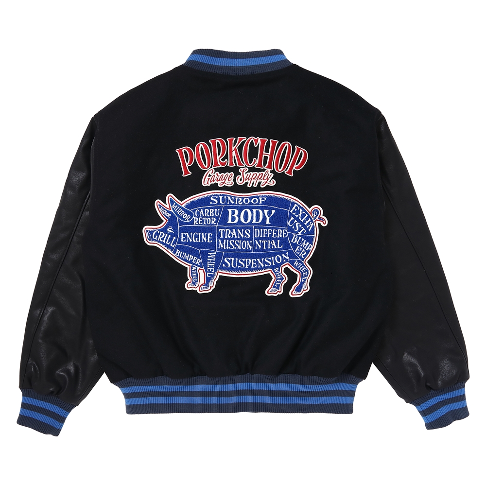 画像: PORKCHOP/MELTON VARSITY JACKET（BLACK/BLACK）［メルトンヴァーシティJKT-24春夏］