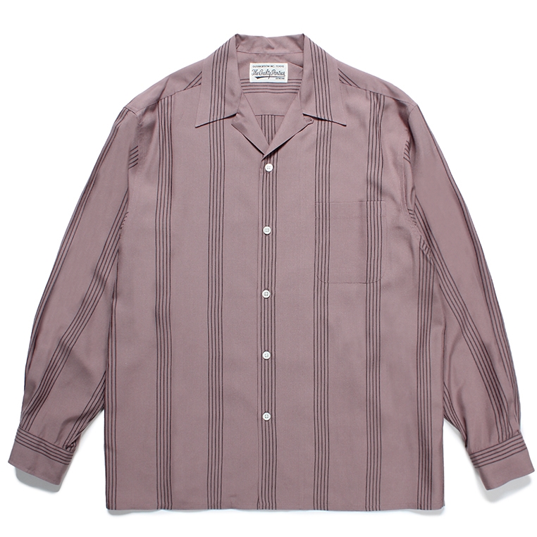 画像1: WACKO MARIA/STRIPED OPEN COLLAR SHIRT（PURPLE）［ストライプオープンカラーシャツ-24春夏］ (1)