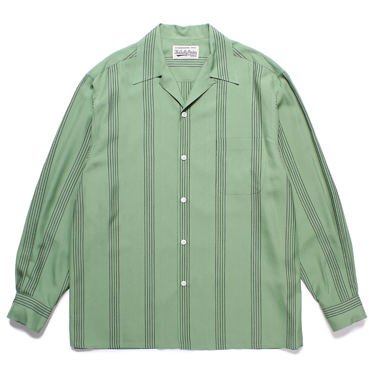 画像1: WACKO MARIA/STRIPED OPEN COLLAR SHIRT（GREEN）［ストライプオープンカラーシャツ-24春夏］ (1)