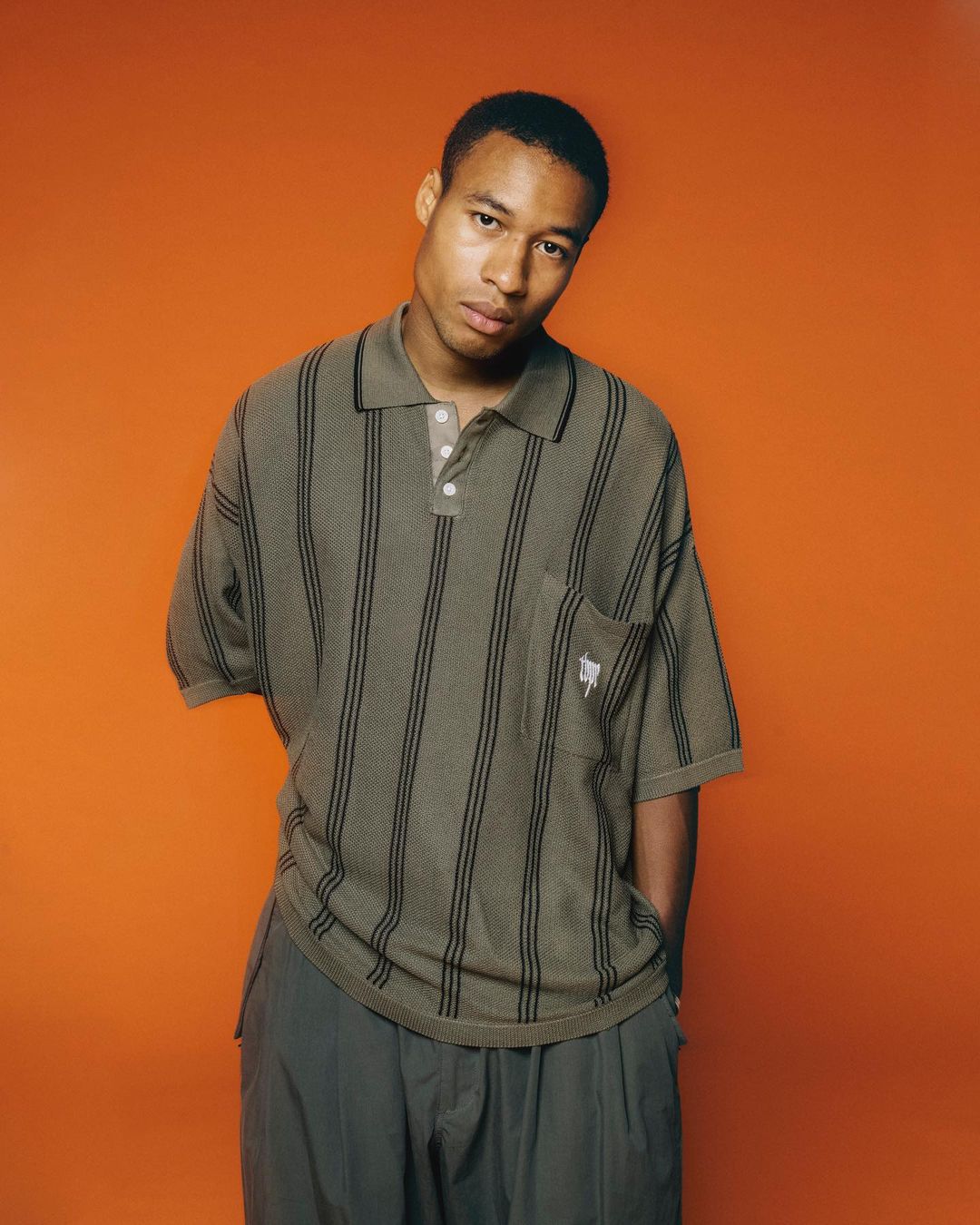 画像: TIGHTBOOTH/STRIPE KNIT POLO（Olive）［ストライプニットポロ-24春夏］