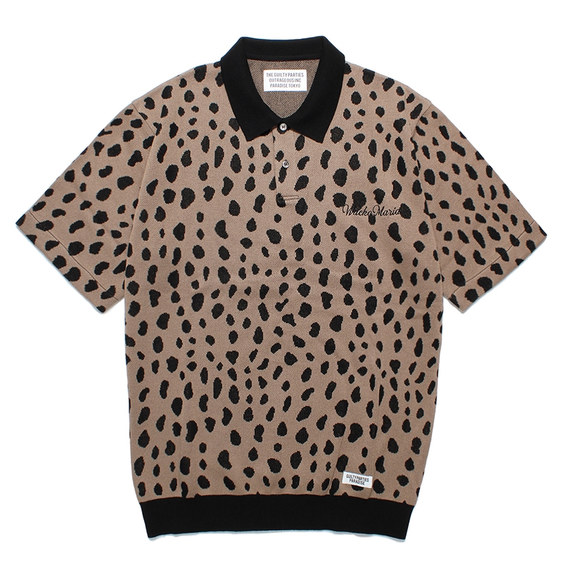 画像1: WACKO MARIA/LEOPARD JACQUARD KNIT POLO SHIRT（BROWN）［レオパードジャガードニットポロシャツ-24春夏］ (1)