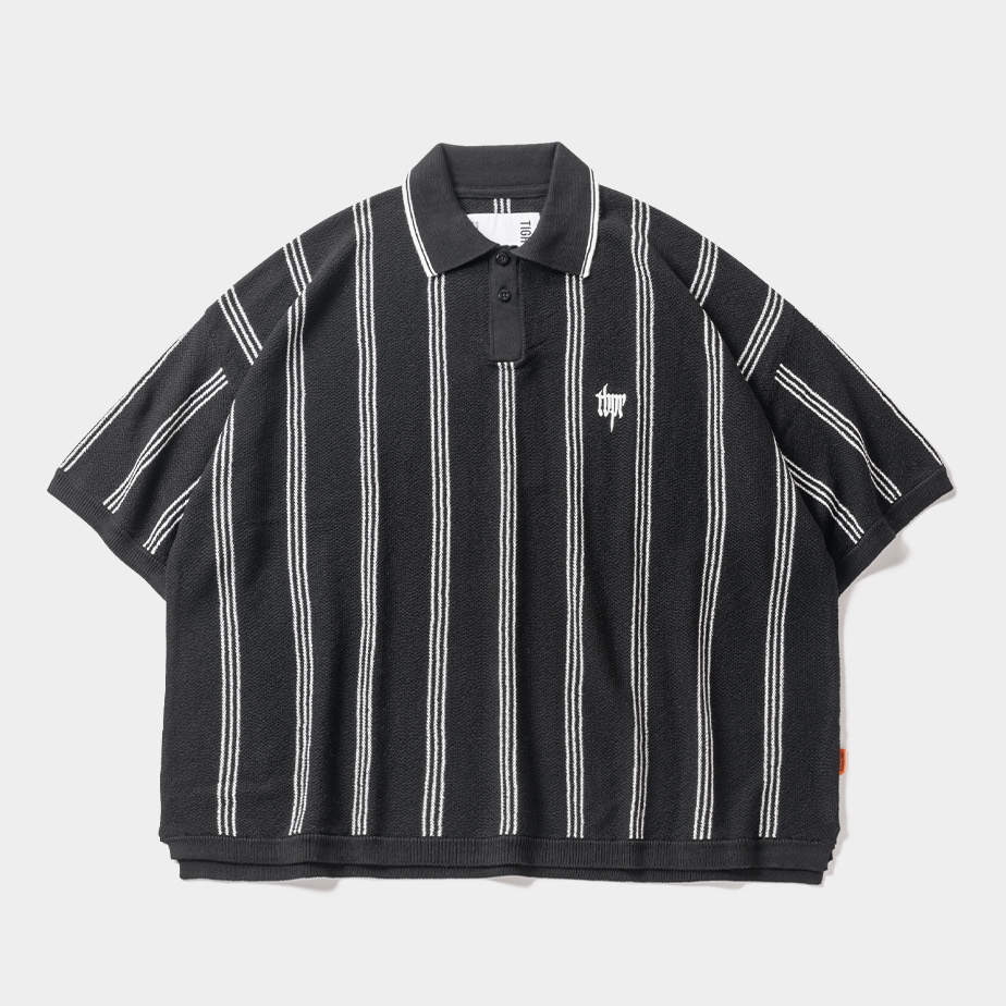 画像: TIGHTBOOTH/STRIPE KNIT POLO（Black）［ストライプニットポロ-24春夏］