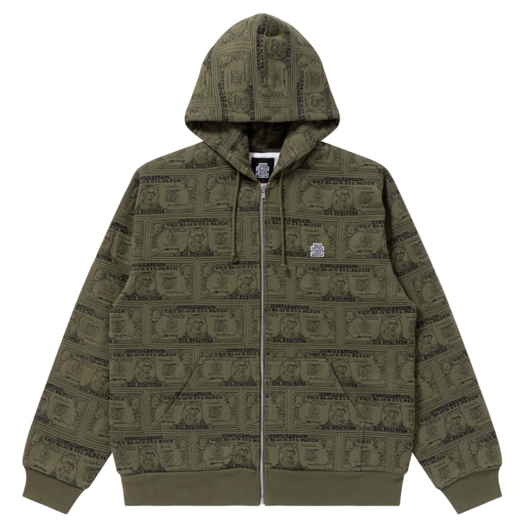 画像: BlackEyePatch/DOLLAR BILL COVERED ZIP HOODIE（OLIVE）