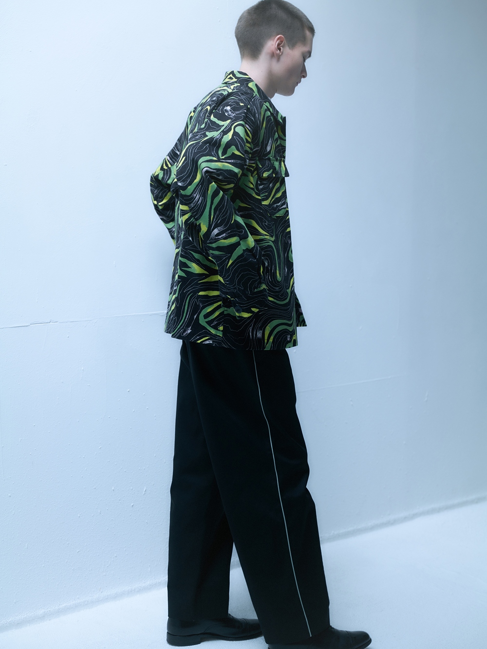 画像: CALEE/CAMO PATTERN OVER SHILHOUETTE L/S SHIRT JACKET（BLACK/GREEN）［カモパターンシャツJKT-25春夏］