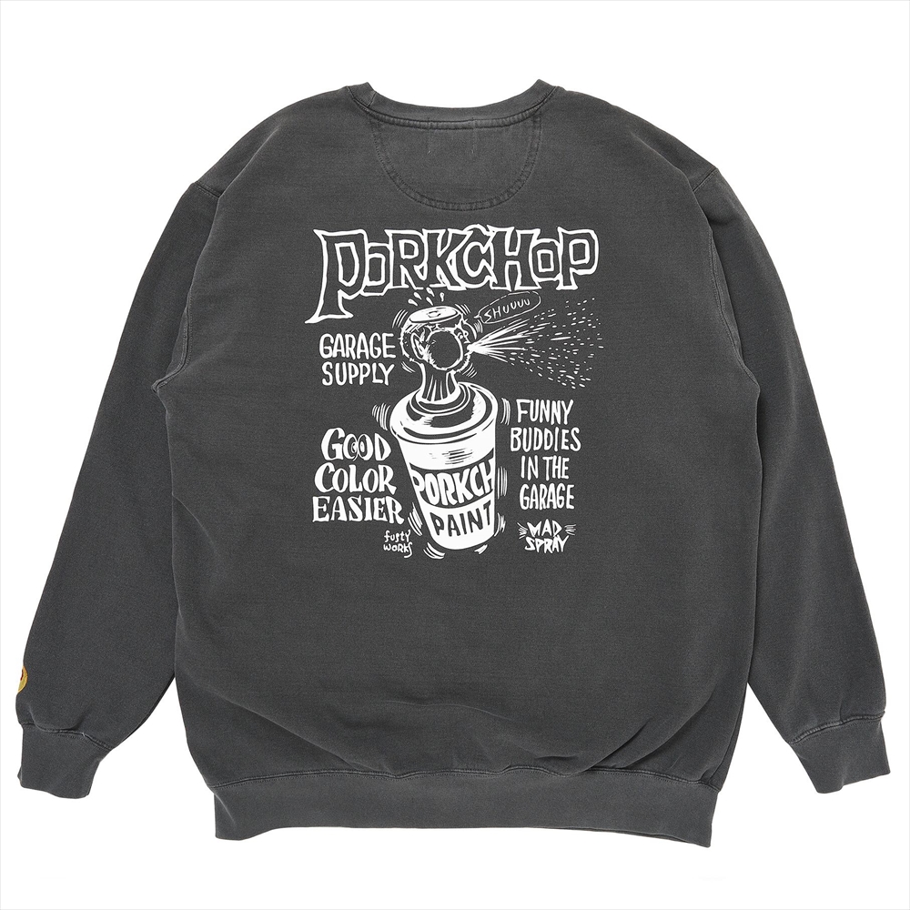 画像: PORKCHOP/MAD SPRAY SWEAT（ASH BLACK）［クルーネックスウェット-25春夏］