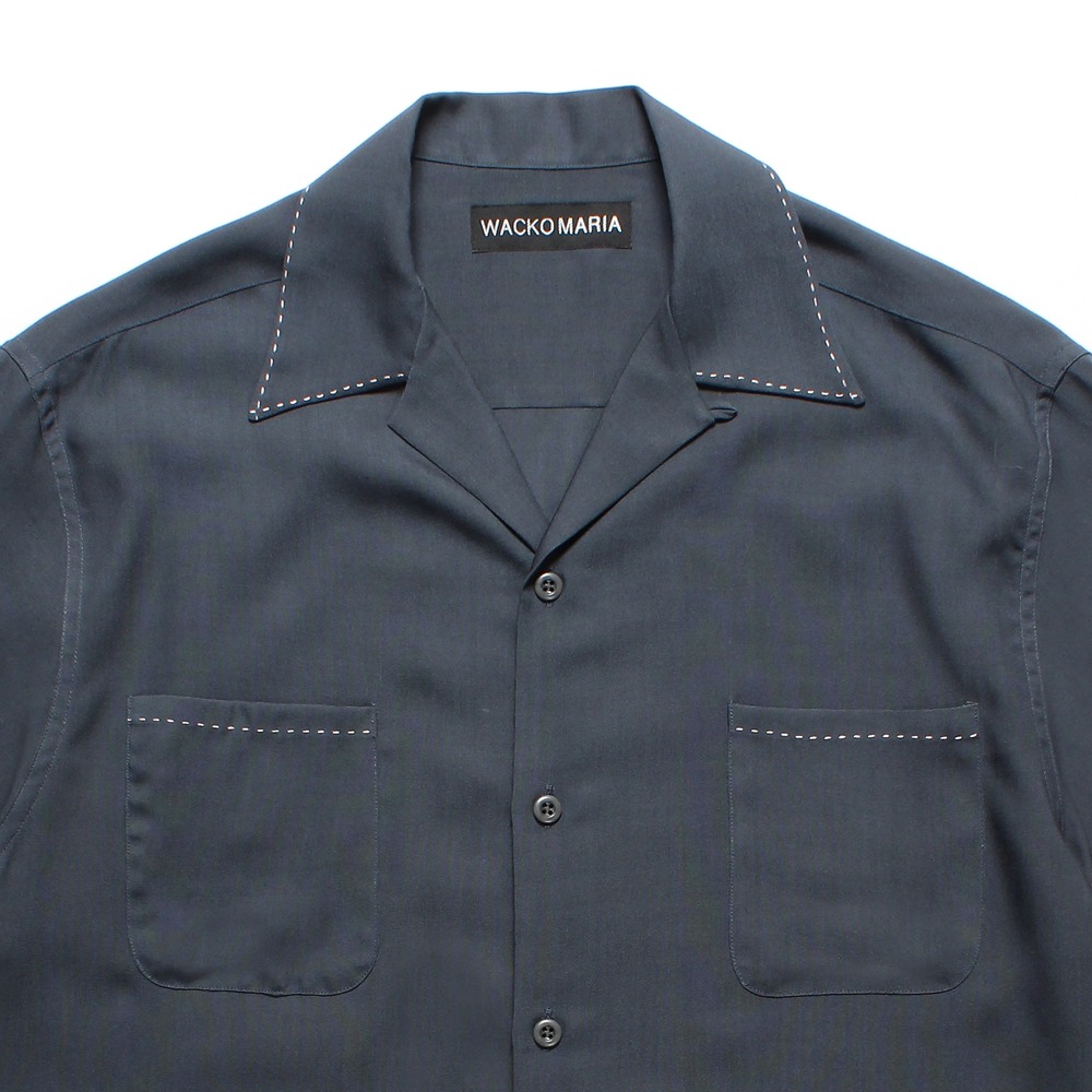 画像: WACKO MARIA/50'S OPEN COLLAR SHIRT（NAVY）［ピンポイントステッチ50'Sオープンカラーシャツ-25春夏］