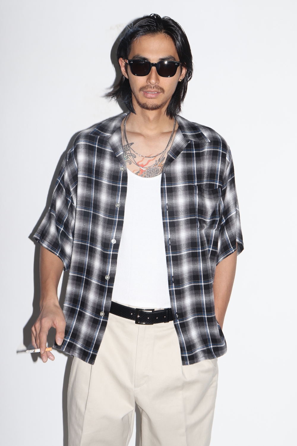 画像: WACKO MARIA/CHECK OPEN COLLAR SHIRT（GRAY）［チェックオープンカラーシャツ-25春夏］