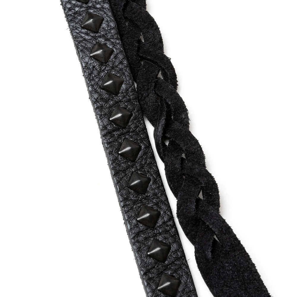 画像: CALEE/STUDS & KNITTING LEATHER LONG KEY RING ＜TYPE B＞（BLACK/BLACK）［レザーロングキーリング-25春夏］