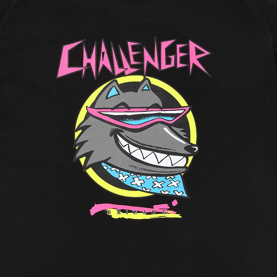 challenger ウルフロンT CHALLENGER/NEON WOLF TEE（BLACK）［ネオンウルフT-25秋冬
