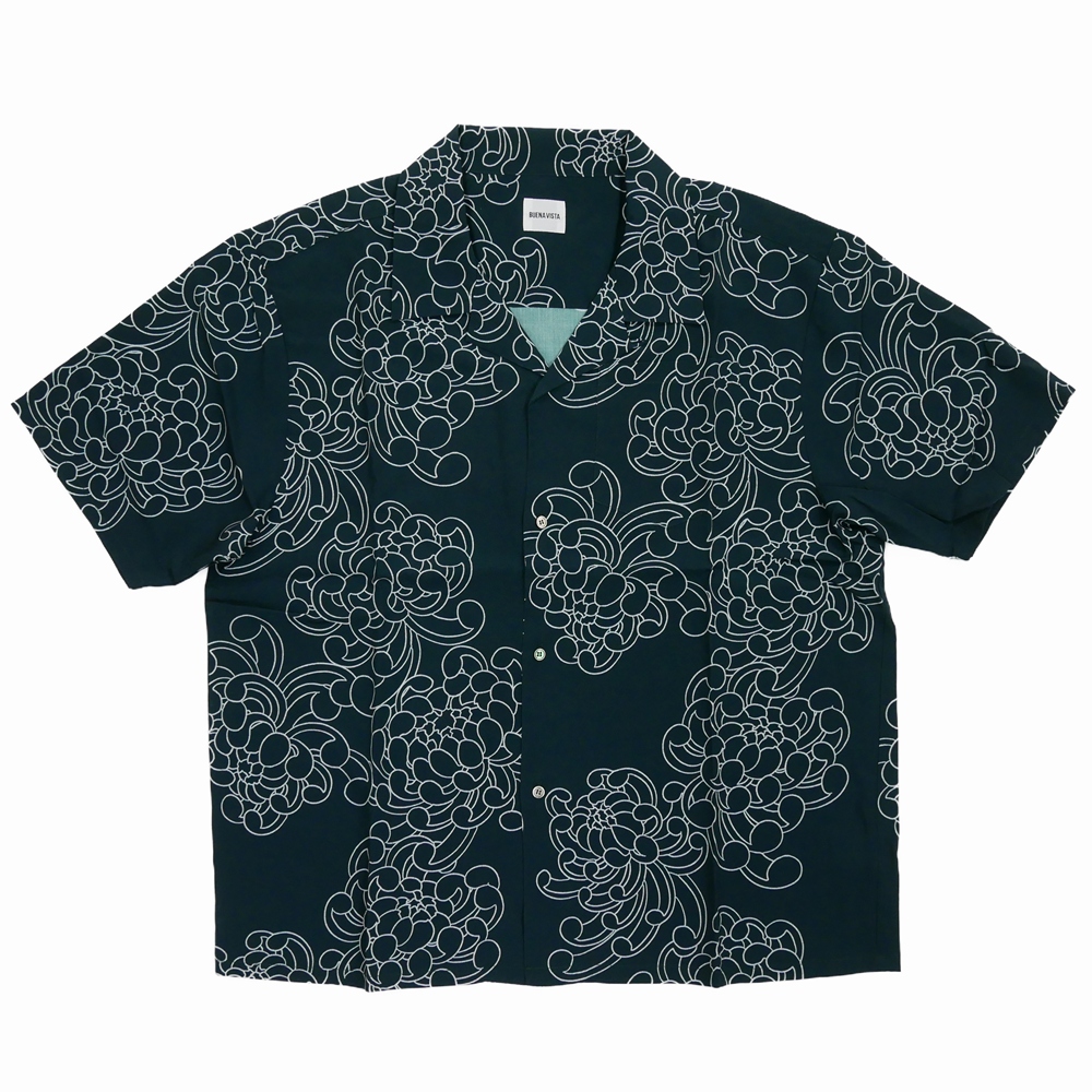 画像: 【30％OFF】BUENA VISTA/菊柄 S/S SHIRTS（BLACK）［菊柄オープンカラーシャツ-25春夏］