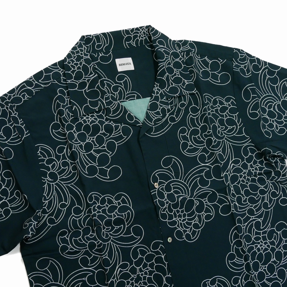 画像: 【30％OFF】BUENA VISTA/菊柄 S/S SHIRTS（BLACK）［菊柄オープンカラーシャツ-25春夏］