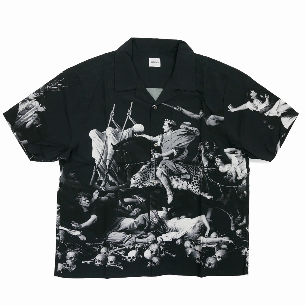 画像: BUENA VISTA/AEE S/S SHIRTS（BLACK）［総柄オープンカラーシャツ-25春夏］