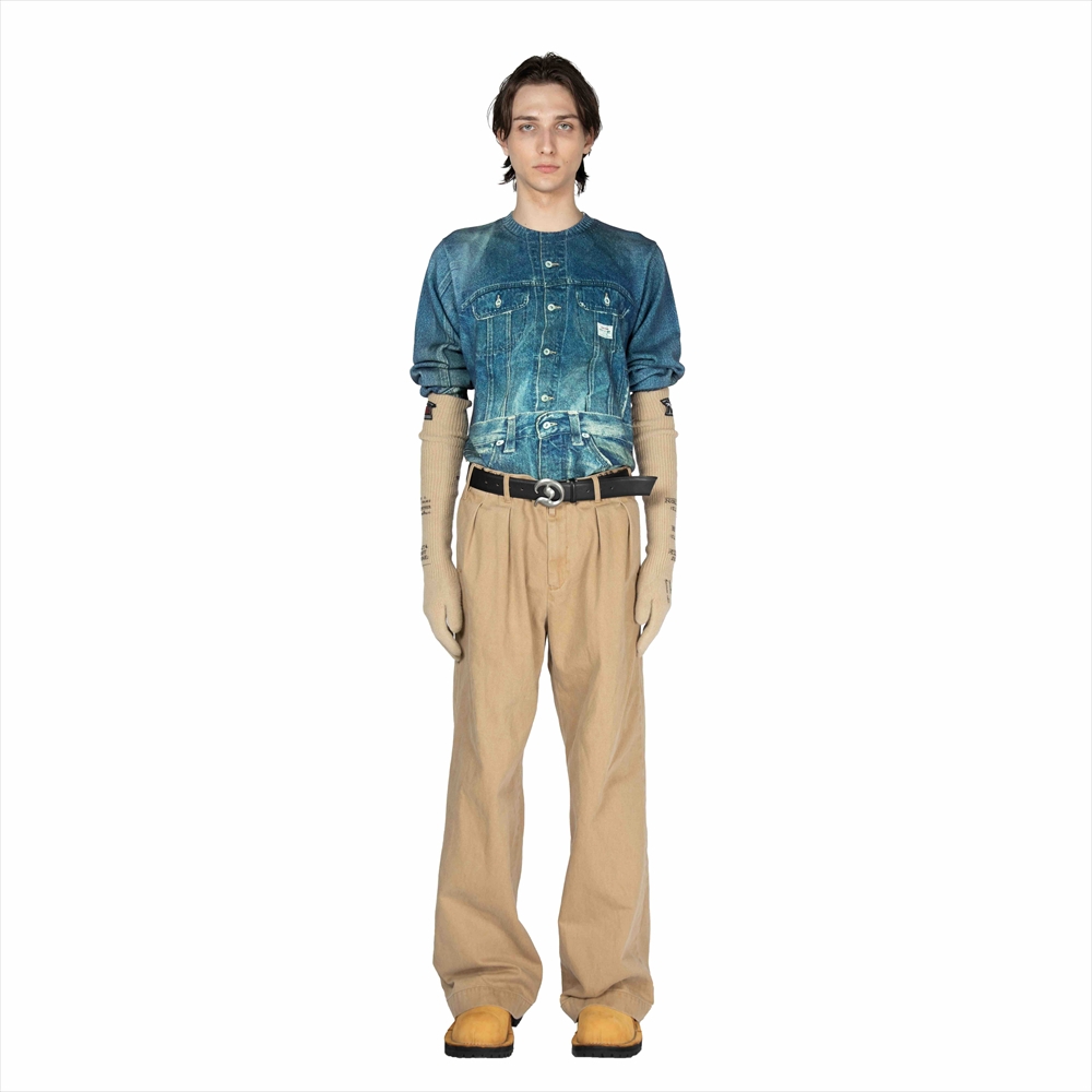 画像: DAIRIKU/Tuck In Denim Transcription Knit（Indigo）［タックインデニムプリントニット-25秋冬］