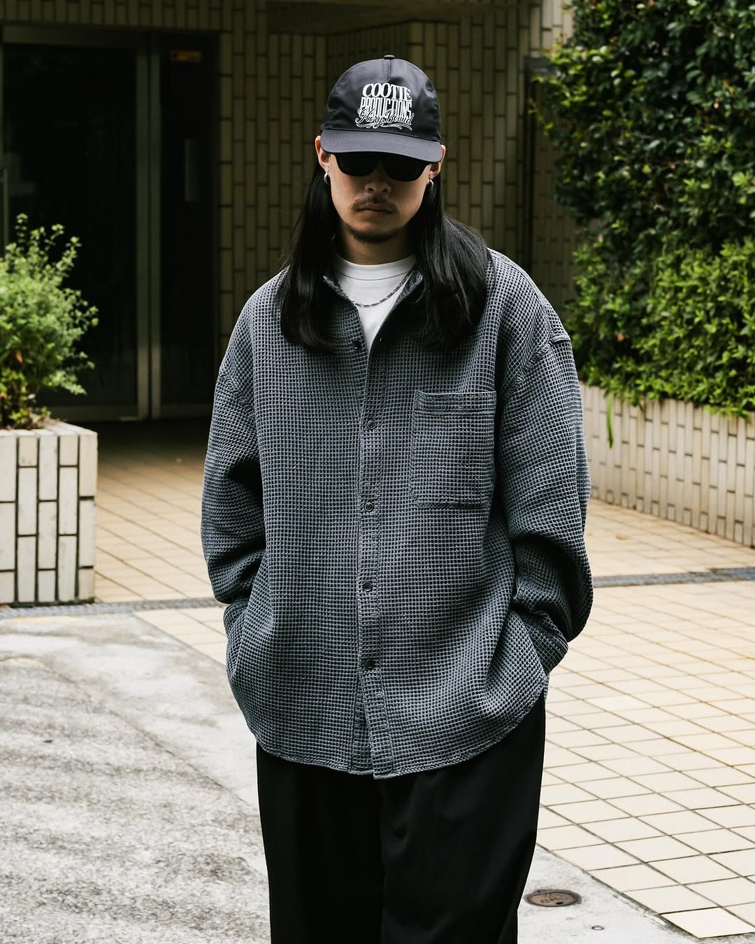 COOTIE PRODUCTIONS/Pigment Dyed Waffle L/S Shirt（Black